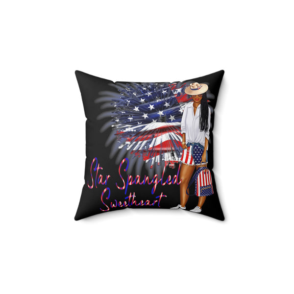 Star Spangled Sweetheart Faux Suede Throw Pillow