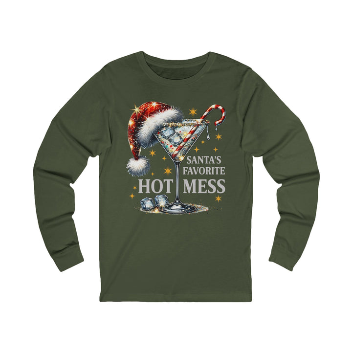Santa’s Favorite “Hot Mess” Long Sleeve Tee — Festive Holiday Cocktail Shirt - Beguiling Phenix Boutique