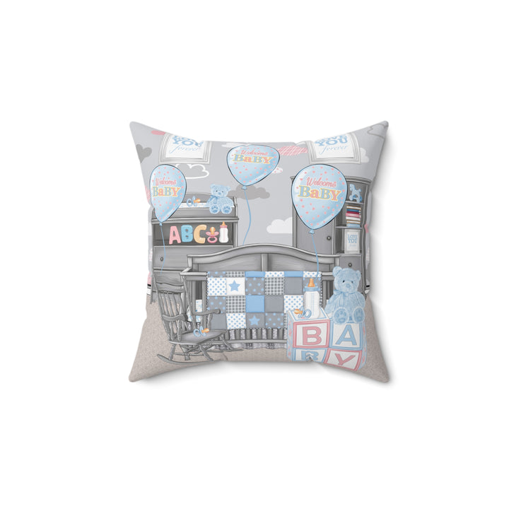 Blue Welcome Baby Faux Suede Throw Pillow - Beguiling Phenix Boutique