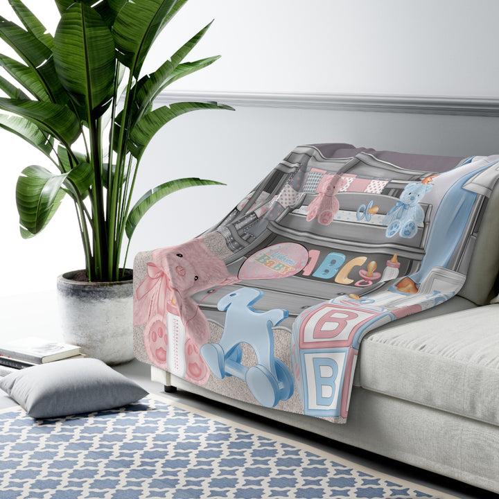Blue & Pink Welcome Baby Fleece Blanket - Beguiling Phenix Boutique