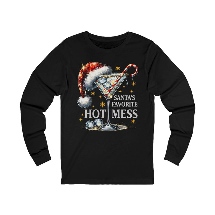 Santa’s Favorite “Hot Mess” Long Sleeve Tee — Festive Holiday Cocktail Shirt - Beguiling Phenix Boutique