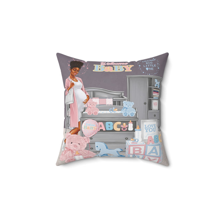 Pink & Blue Welcome Baby Faux Suede Throw Pillow - Beguiling Phenix Boutique