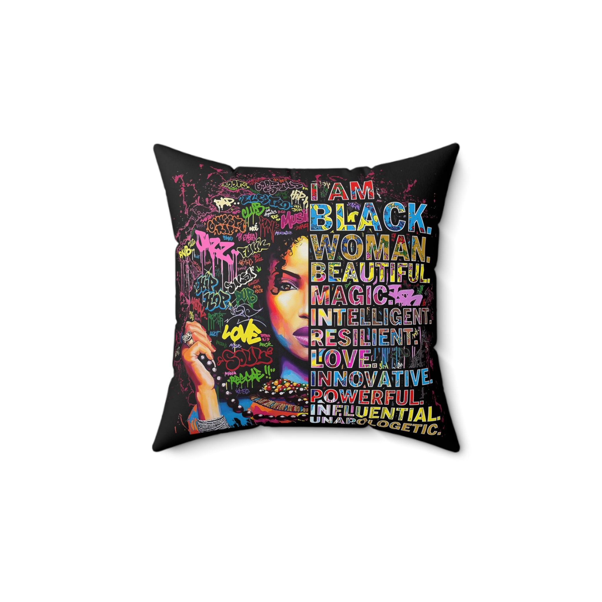 Black Woman Faux Suede Square Pillow