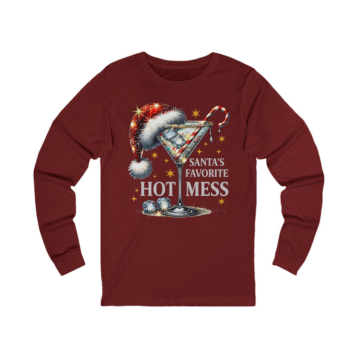 Santa’s Favorite “Hot Mess” Long Sleeve Tee — Festive Holiday Cocktail Shirt - Beguiling Phenix Boutique