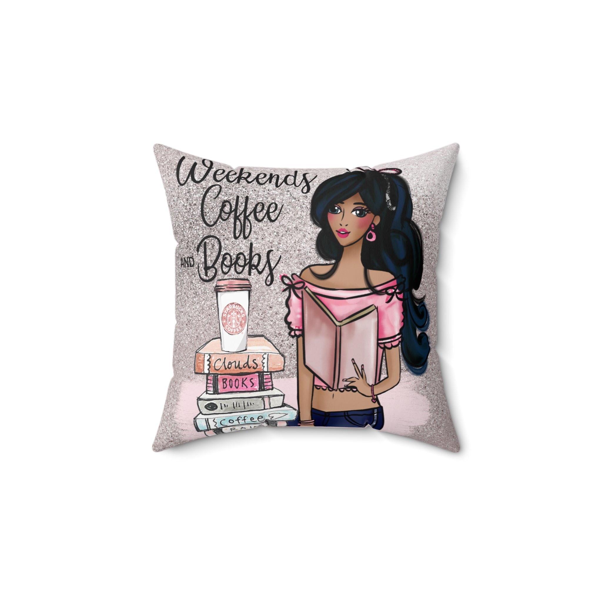 Weekends Coffee and Books Faux Suede Throw Pillow