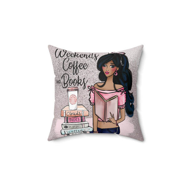 Weekends Coffee and Books Faux Suede Throw Pillow - Beguiling Phenix Boutique