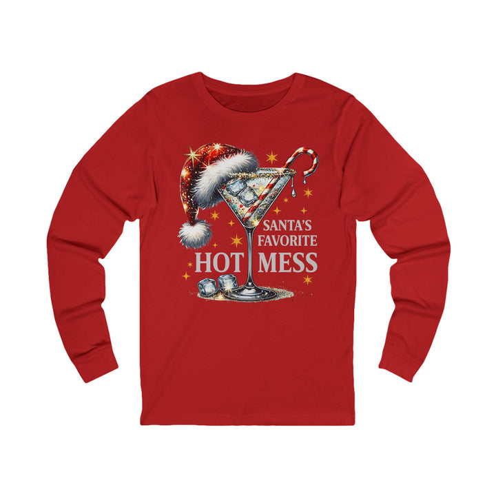 Santa’s Favorite “Hot Mess” Long Sleeve Tee — Festive Holiday Cocktail Shirt - Beguiling Phenix Boutique