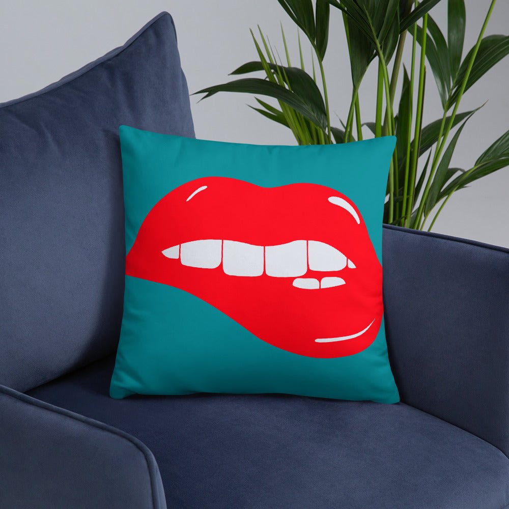Lips Throw Pillow-Teal - Beguiling Phenix Boutique