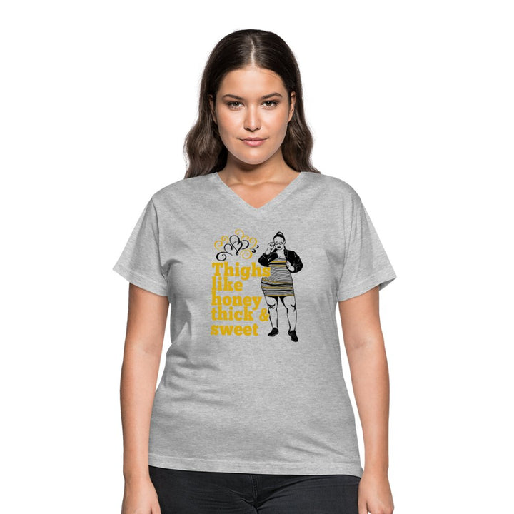Thighs Like Honey Thick & Sweet Women's V-Neck Shirt - Beguiling Phenix Boutique