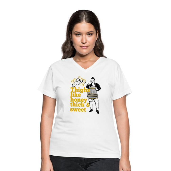Thighs Like Honey Thick & Sweet Women's V-Neck Shirt - Beguiling Phenix Boutique